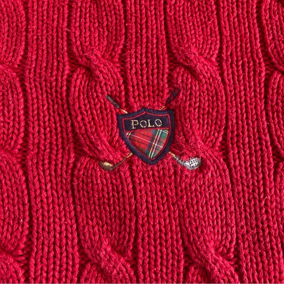 Vintage Polo Ralph Lauren Cable Knit Sweater Men's XL Polo Golf Shield Crest - Picture 3 of 7